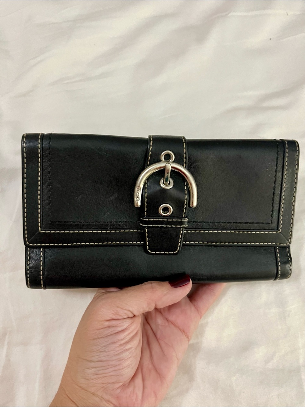 Coach Black Leather Clutch Wallet with Silver Buckle